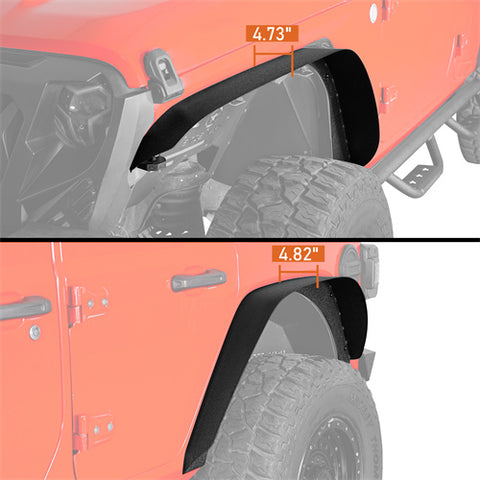 2018-2023 Jeep Wrangler JL Slim Flat Front & Rear Fender Armors - Ultralisk4x4 ul3049 dimension