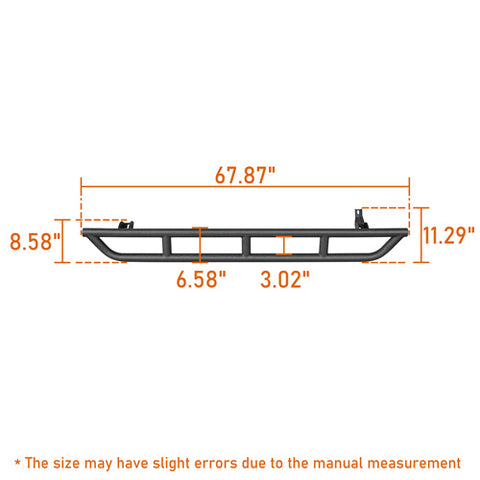 2010-2024 Toyota 4Runner Slider Rocker Guards Wheel To Wheel Running Boards Side Steps- Hooke Road b9801s dimension