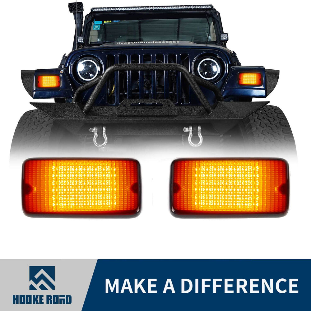 HookeRoad 12V Amber LED Turn Signals for 1997-2006 Jeep Wrangler TJ