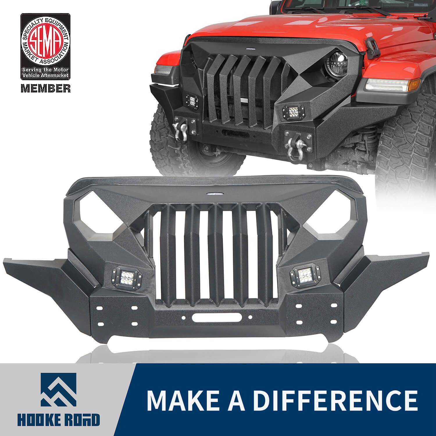 HookeRoad Jeep JL Mad Max Front Bumper Grill w/Wings & LED Lights for  2018-2023 Jeep Wrangler JL & Gladiator JT – Hooke Road 4x4