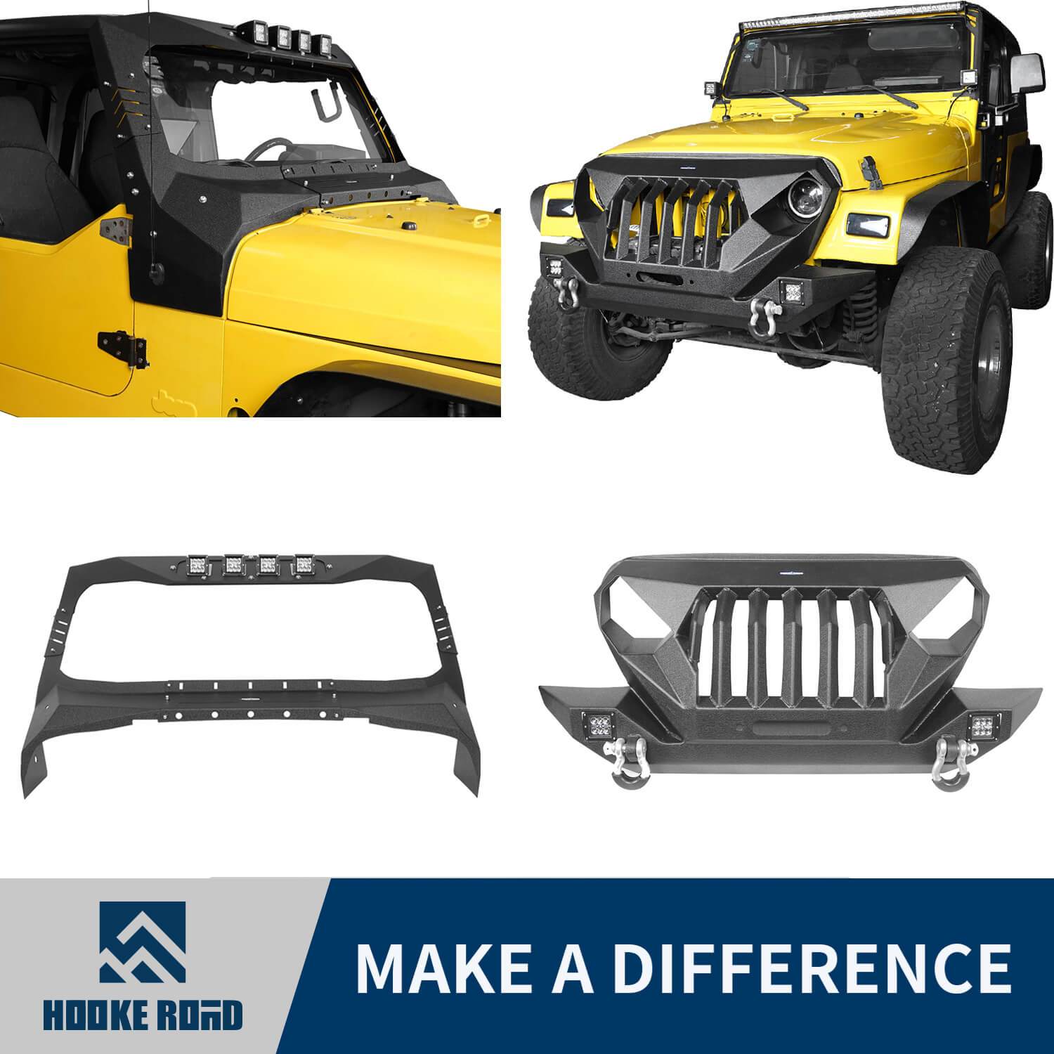 HookeRoad Jeep TJ Front Bumper & Windshield Frame Cover for 1997-2006 Jeep  Wrangler TJ – Hooke Road 4x4