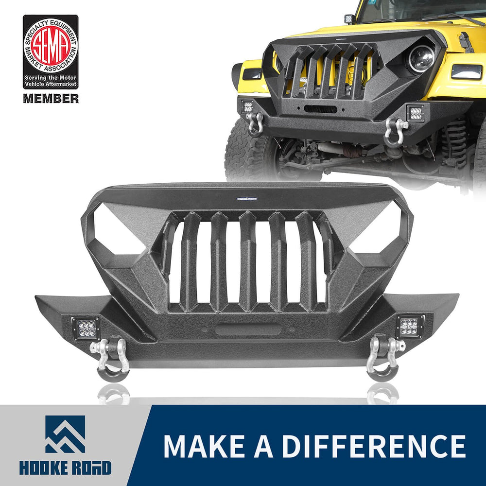 HookeRoad Jeep TJ Front Bumper w/Grille Guard & Winch plate for 1997-2006 Jeep  Wrangler TJ