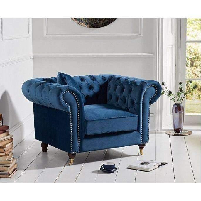 Mark Harris Camara Chesterfield Style Armchair Blue Velvet ...