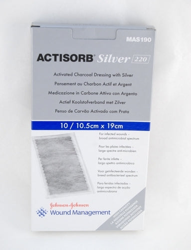 JNJ MAS190 (CS/5) BX/10 ACTISORB® SILVER 220 ACTIVATED CHARCOAL DRESSING WITH SILVER 19CM X 10.5CM