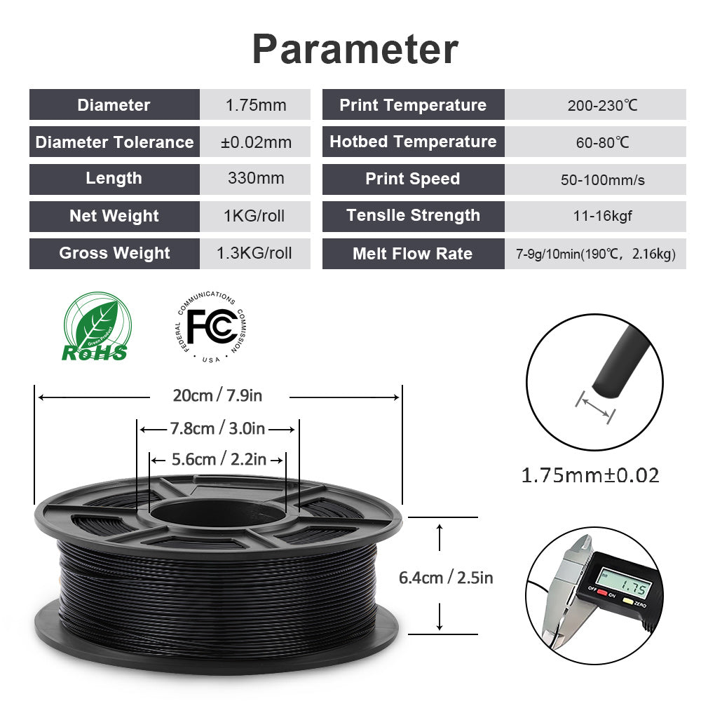 Filament PLA 10kg 1.75mm parameters