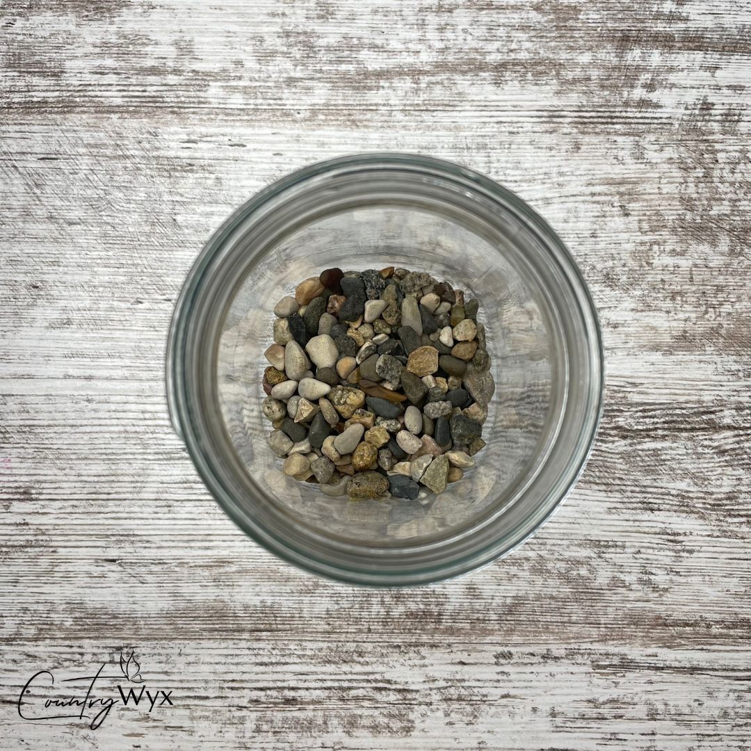 DIY Mason Jar Fairy Garden - add pebbles