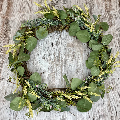 DIY Eucalyptus Wreath - finished and ready to hang