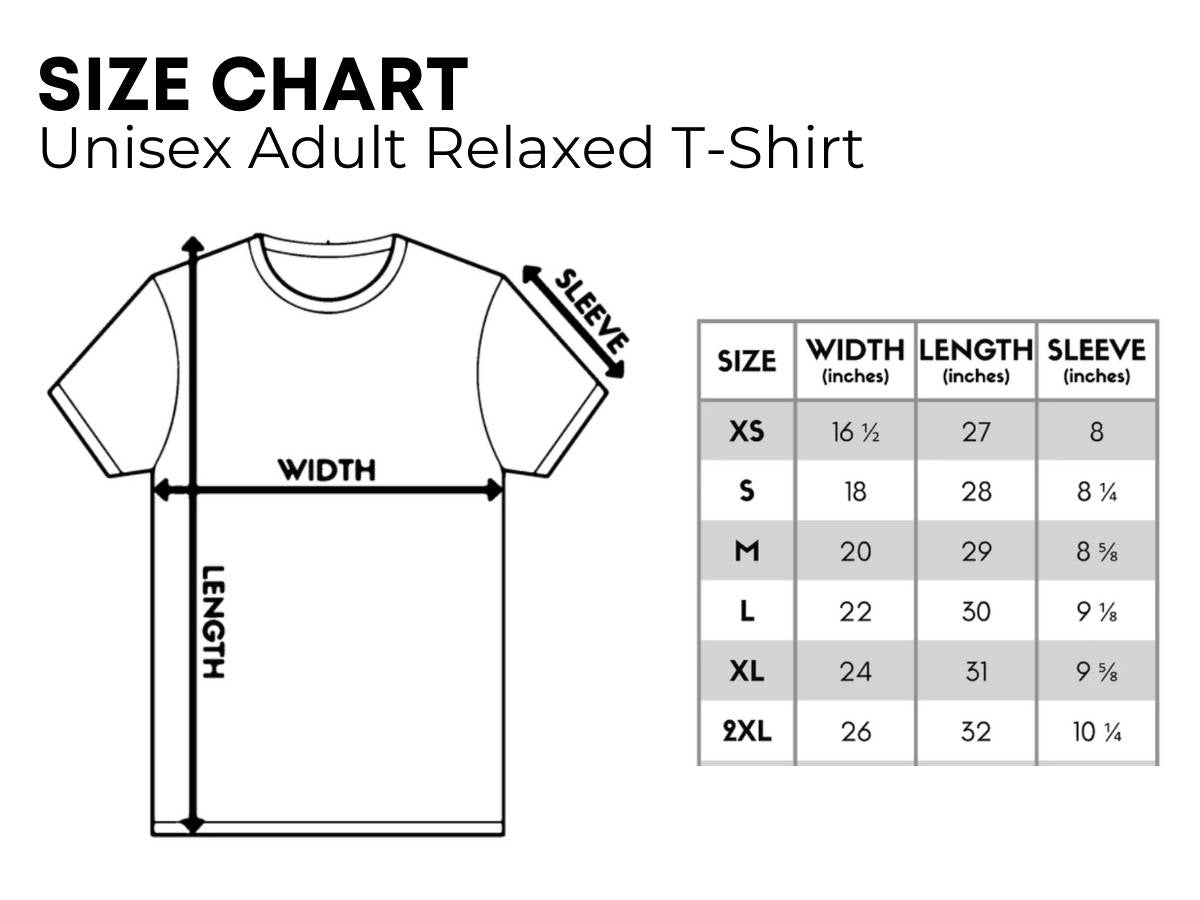Unisex Adult Relaxed T-Shirt Size Chart
