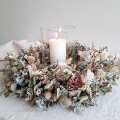 Dried flower wreath table centrepiece