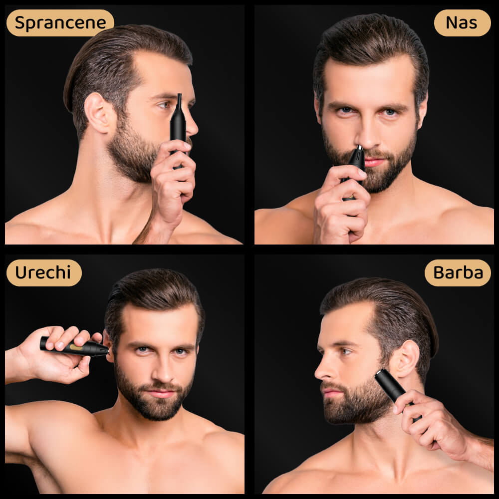 Zonele de tuns ale aparatului Sellfluence Nose Trimmer - sprancene, nas, urechi, barba