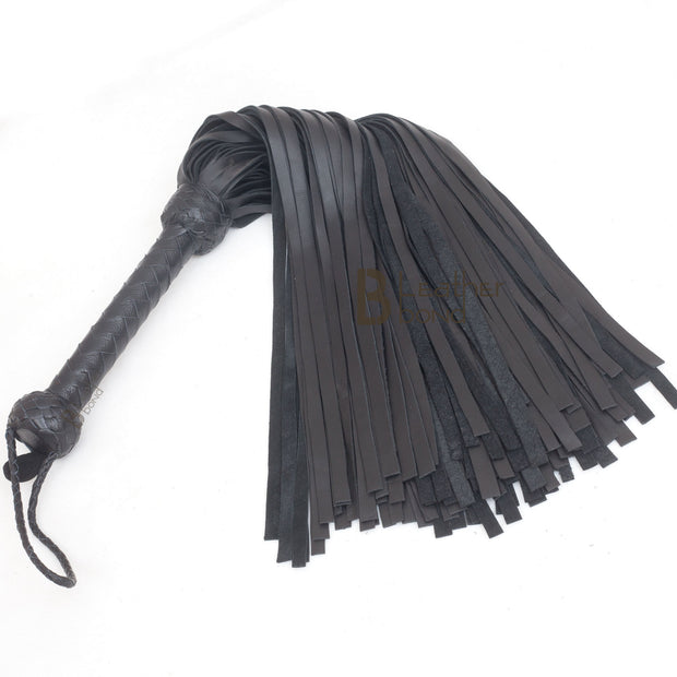 Leather Flogger 36 Lash Silver and Black Flogger Whip Hand Crafted USA SB