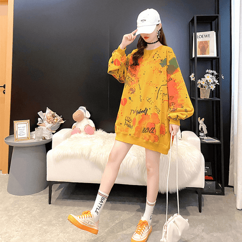 Harajuku Style Oversized Graffiti Long Sleeve Shirt