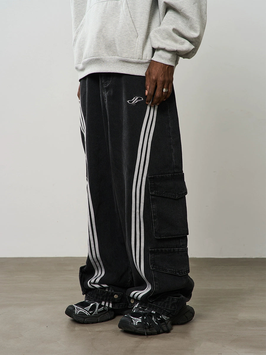 Image of HARSH and CRUEL Vintage Washed Curved-Striped Pants