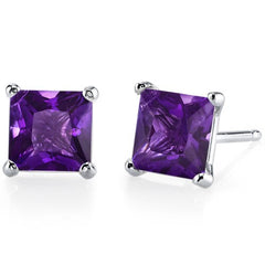 14K Gold Princess Cut Amethyst Stud Earrings