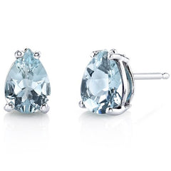 14K Gold Pear Shape Aquamarine Stud Earrings - E18546