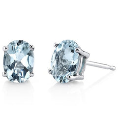 14K Gold Oval Shape Aquamarine Stud Earrings - E18600