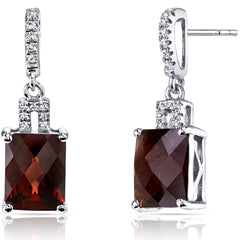 14K White Gold Garnet Earrings Radiant Checkerboard Cut 5.50 Carats