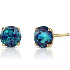 14K Yellow Gold Round Created Alexandrite Stud Earrings