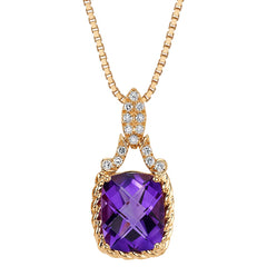 Cushion Cut Amethyst and Diamond Cable Halo Pendant Necklace