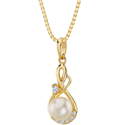 Gold White Pearl Pendant Necklace - P10178