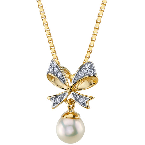 Bow-Tie Dangle White Pearl Necklace - P10182