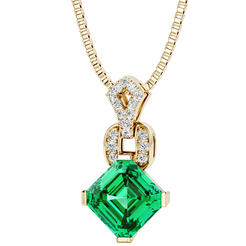 P10238 - Created Colombian Emerald with Lab Grown Diamond Pendant