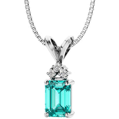 Created Paraiba Tourmaline with Genuine Diamond Pendant
