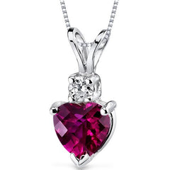 Ruby Pendant and Diamond Necklace 14K White Gold 1.10 Carats Heart Shape