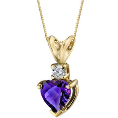 Amethyst and Diamond Pendant Necklace 14K Yellow Gold 0.75 Carat Heart Shape