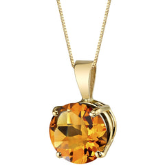 Round Cut Citrine 14K Gold Pendant