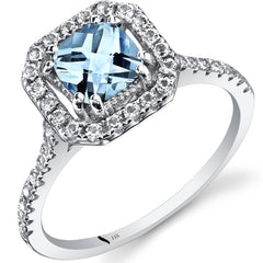 14K Gold Cushion Cut Aquamarine Halo Ring - R62396