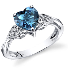 14K White Gold London Blue Topaz Heart Shape Diamond Ring
