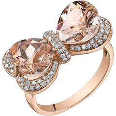 14K Rose Gold Morganite Diamond Ring 4.25 Carats Heart Shape