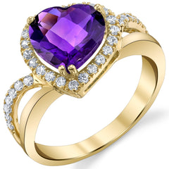 Amethyst 14K Yellow Gold Leaning Heart-Shaped Ring