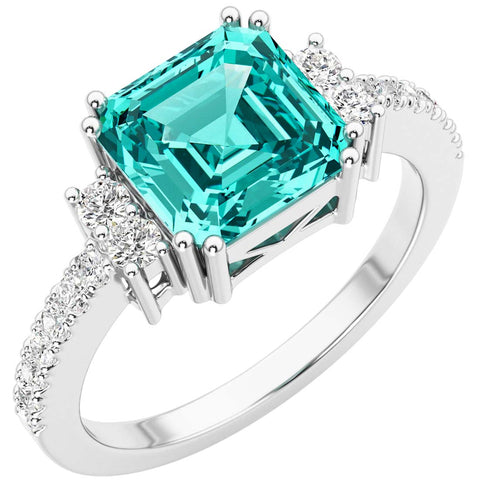 Created Paraiba Tourmaline with Lab Grown Diamond Ring Asscher Cut