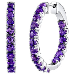 Amethyst Inside-Out Hoop Earrings Sterling Silver 3.50 Carats Total