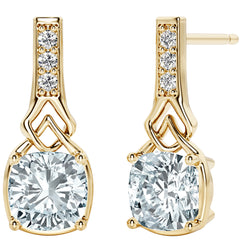 14K Yellow Gold-Plated Sterling Silver Cushion Cut Aquamarine and Diamond Drop Earrings - SE9476
