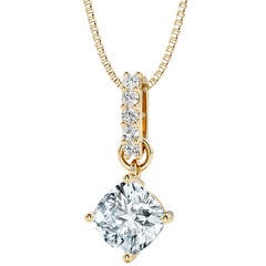 14K Yellow Gold-Plated Sterling Silver Cushion Cut Aquamarine and Diamond Bar Drop Pendant Necklace - SP12728