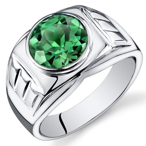 Mens 4.5 cts Emerald Sterling Silver Ring - SR10938