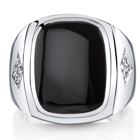 Mens Cushion Cut Onyx Knight Ring Sterling Silver - SR11498