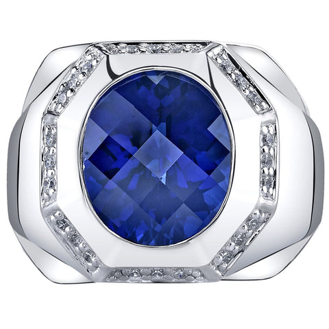 Mens 6 Carats Created Sapphire Octagon Ring Sterling Silver - SR11532