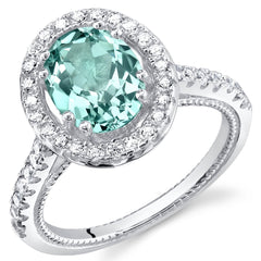 Simulated Paraiba Tourmaline Sterling Silver Halo Ring