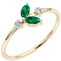 Emerald and Diamond Petals Stackable Ring 14K Yellow Gold Plated