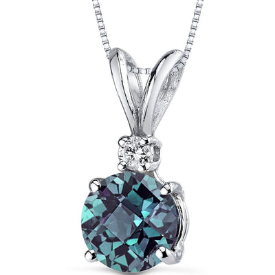 Alexandrite Pendant 14K White Gold Round Shape | P9112 | Peora