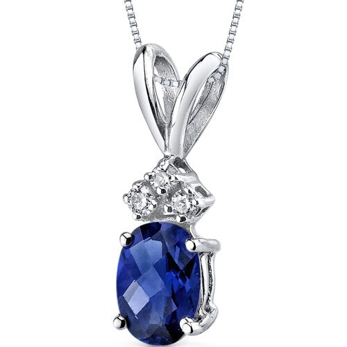Blue Sapphire Pendant Necklace 14 Karat White Gold Oval 0.93 Cts P9030