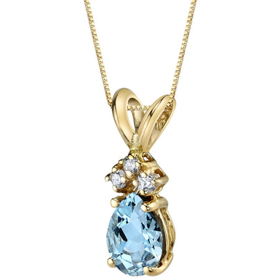 Aquamarine Diamond Pendant 14K Yellow Gold Oval | P9658 | Peora