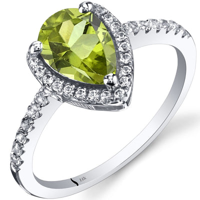 Peridot Diamond Ring 14K White Gold Pear Shape | R62072 | Peora