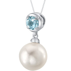 10mm Freshwater Cultured Pearl & Aquamarine Necklace in Sterling Silver