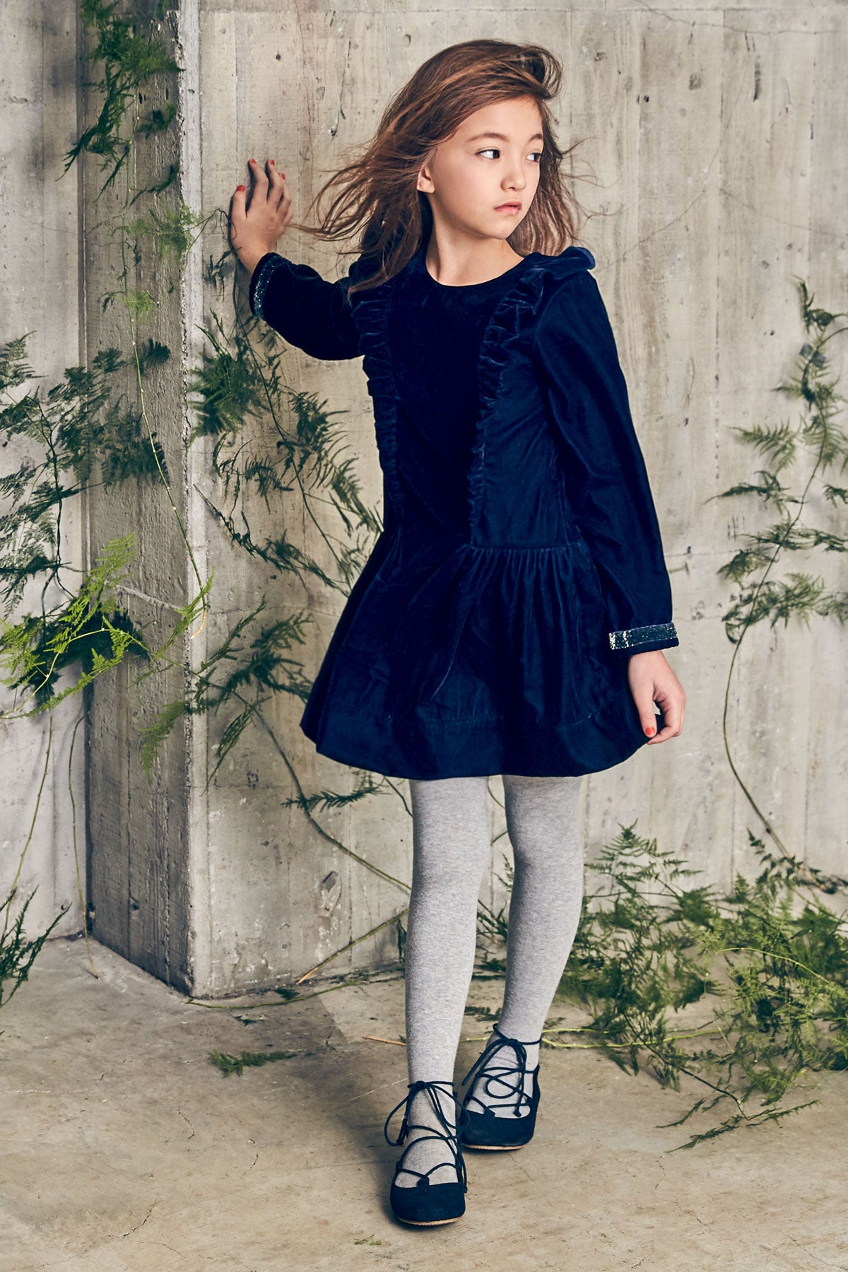 girls navy velvet dress