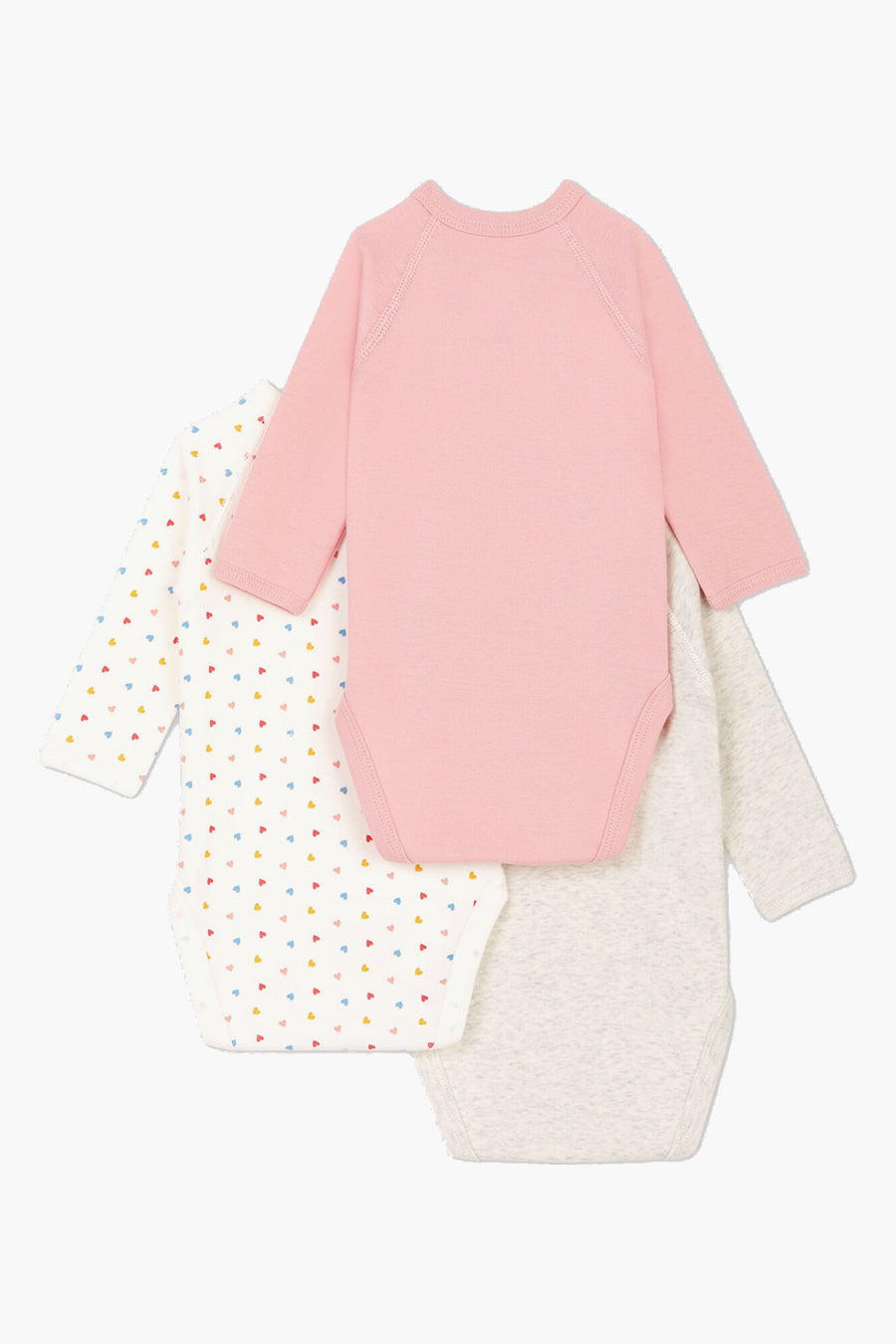 Petit Bateau 3-Pack Kimono Long-Sleeve Onesies - Tiny Hearts